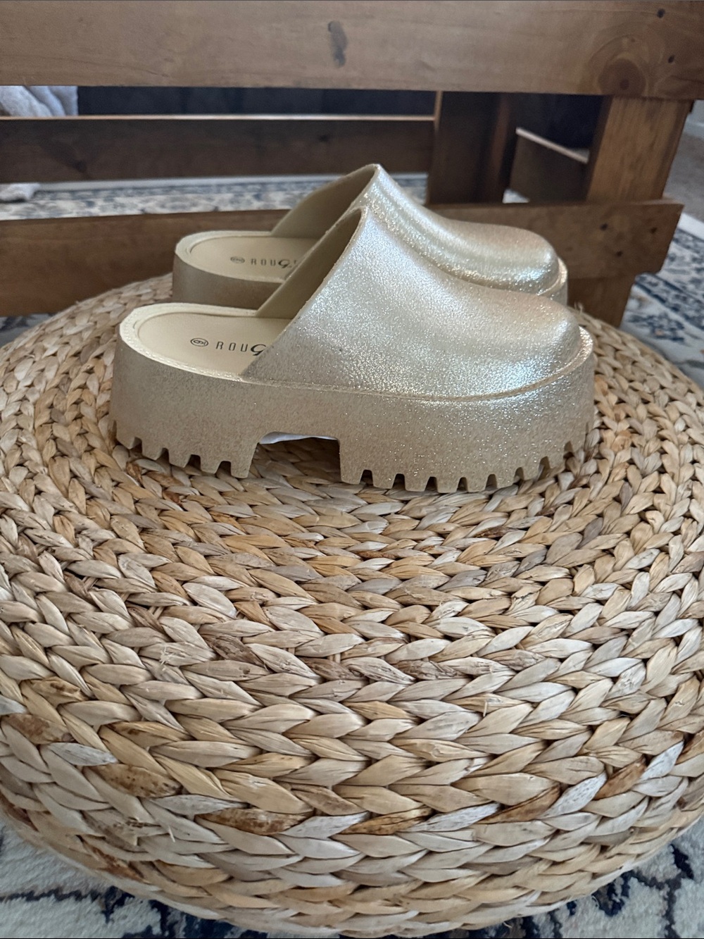 Gold Glitter Slide Mules for Women